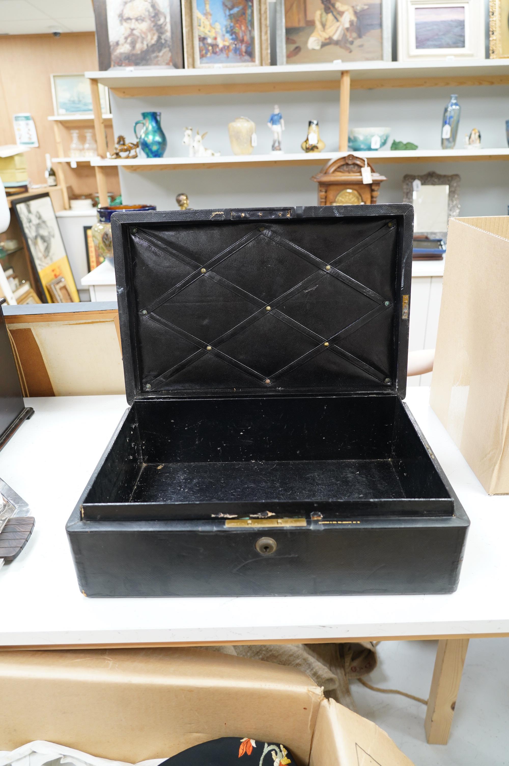 An Edward VII official government Director of Public Prosecutions black leather despatch type document box, 46cm wide., During the reign of Edward VII the post of Director of Public Prosecutions was held by Hamilton John